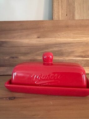 Mason Bright Red Ceramic Covered Butter Dish
